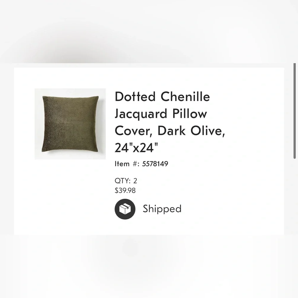 West Elm Dark Olive Chenille Pillow Cover